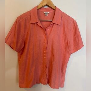 Christopher & Banks Coral Short Sleeve Button Down Shirt medium linen blend